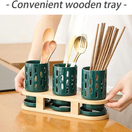 Ceramic Utensils Holder with Drain Pans