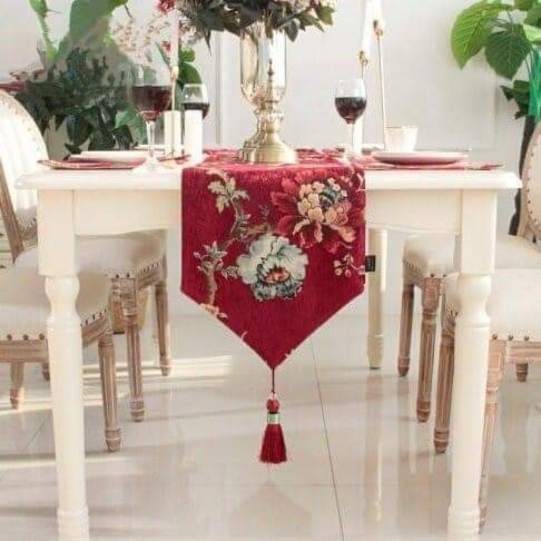 Jacquard Chenille Floral Table Runner Jacquard Chenille Floral Table Runner