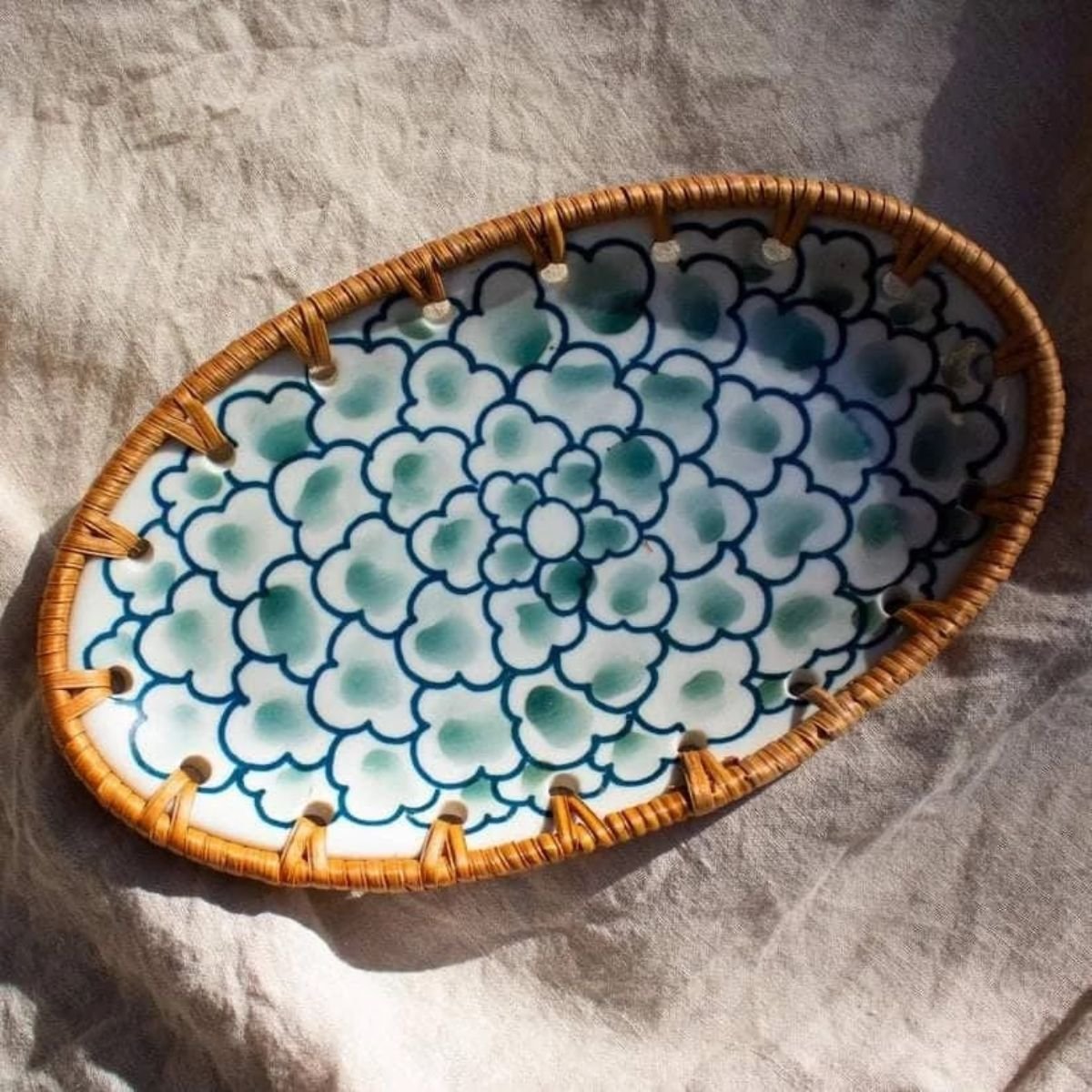 Small Braided Rattan Ceramic Dish 4 Small Braided Rattan Ceramic Dish 4