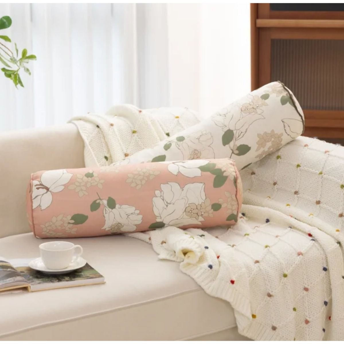 Plain Plant Floral Bolster Pillows Plain Plant Floral Bolster Pillows