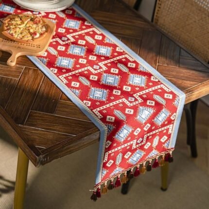 Red Geometric Graphic Table Runner