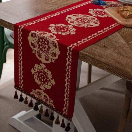Red Yarn Dyed Jacquard Table Runner