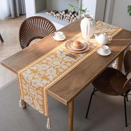 Vintage Jacquard Mustard Table Runner 1