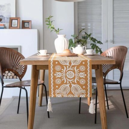 Vintage Jacquard Mustard Table Runner 2