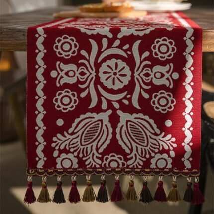 Vintage Jacquard Red Table Runner 2