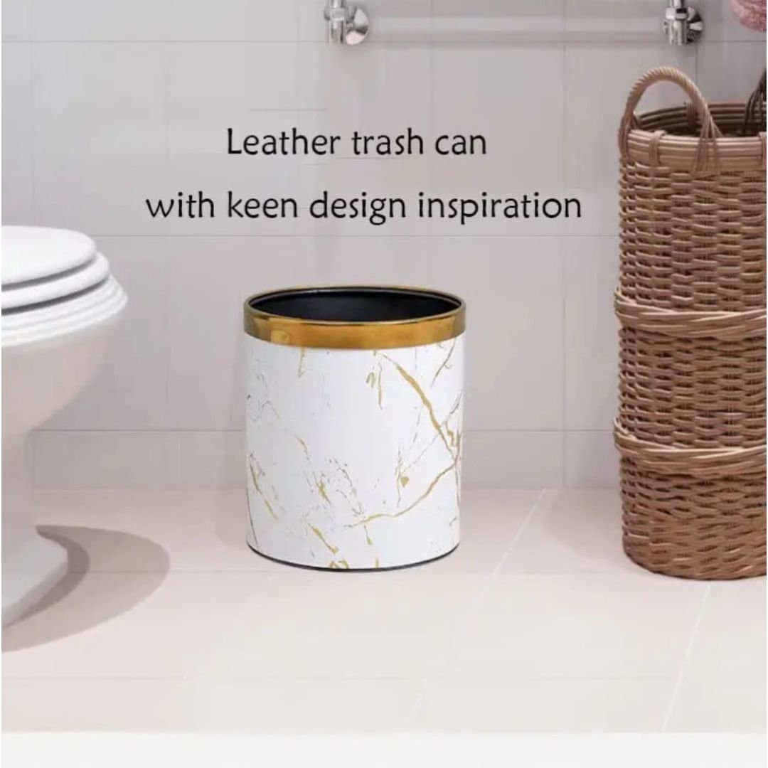Marble Pattern Leather Wrapped Trash Cans 2 Marble Pattern Leather Wrapped Trash Cans 2
