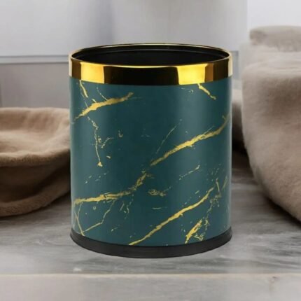 Marble Pattern Leather Wrapped Trash Cans 3