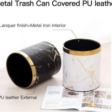 Marble Pattern Leather Wrapped Trash Cans 9