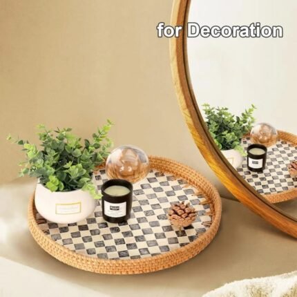 Checkerboard Patterned Pearl Inlay Rattan Trays3