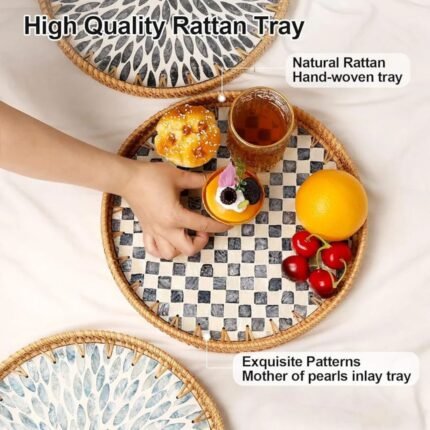 Checkerboard Patterned Pearl Inlay Rattan Trays6