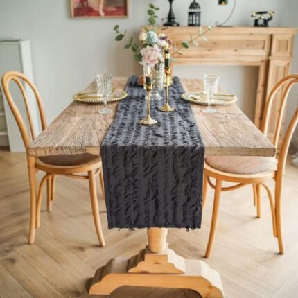 Fringed Striped Farmhouse Style Table Runner 2