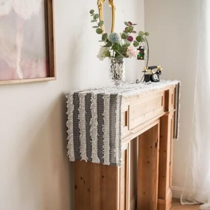 Fringed Striped Farmhouse Style Table Runner 7