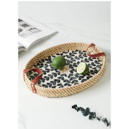 Oval Seashell Leather Handle TrayFruit Bowl homestuffbd2