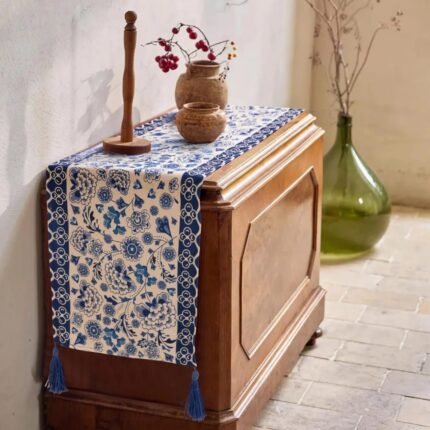 Blue and Pearl White Porcelain Patterned Table Runner homestuffbd2