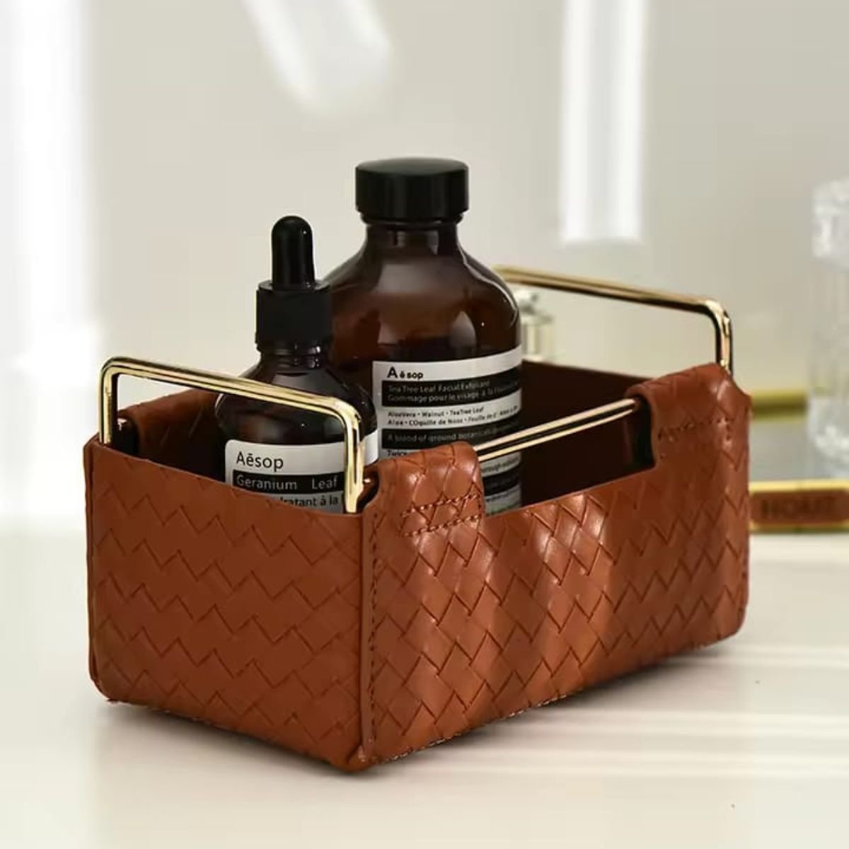 Homestuff Small urban weave Leather basket 1 Homestuff Small urban weave Leather basket 1