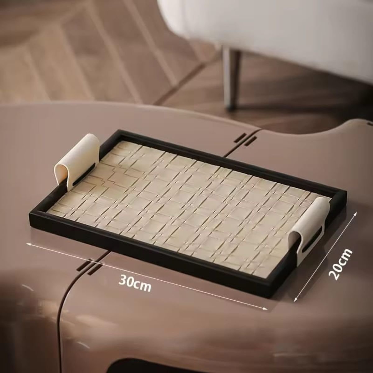 Rectangular L’Essence Luxe Leather and Wood Tray 1 Rectangular L’Essence Luxe Leather and Wood Tray 1