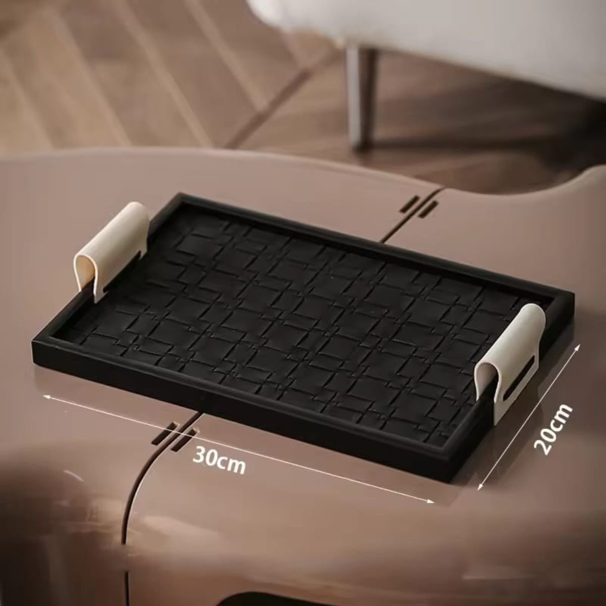 Rectangular L’Essence Luxe Leather and Wood Tray 2 Rectangular L’Essence Luxe Leather and Wood Tray 2