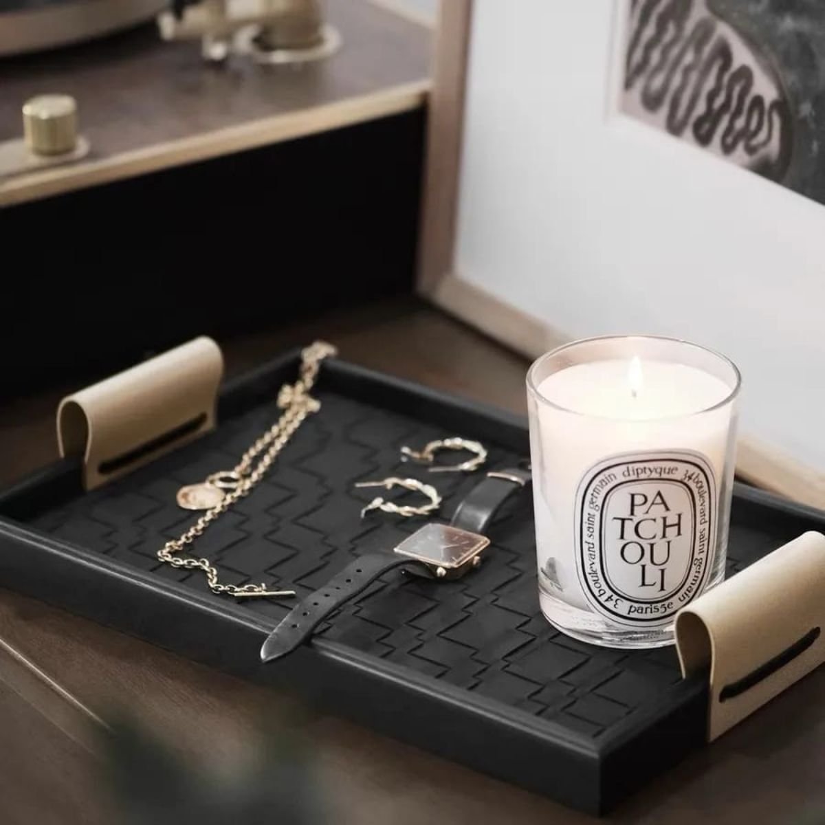 Rectangular L’Essence Luxe Leather and Wood Tray 4 Rectangular L’Essence Luxe Leather and Wood Tray 4