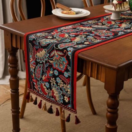 Homestuff Crimson Bloom Jacquard Table Runner 1