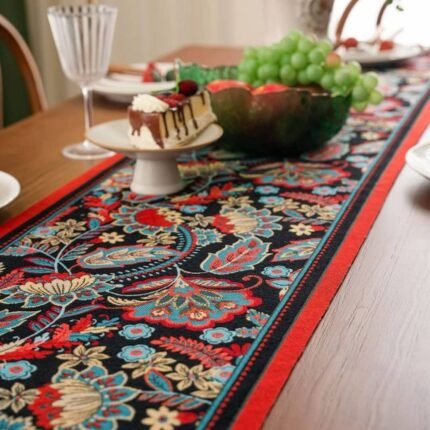 Homestuff Crimson Bloom Jacquard Table Runner 6