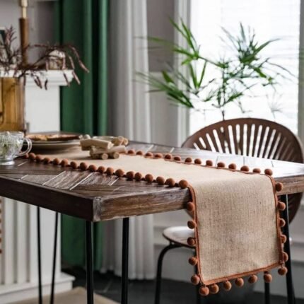 Homestuff Pompom Chic Burlap Table Runner 2