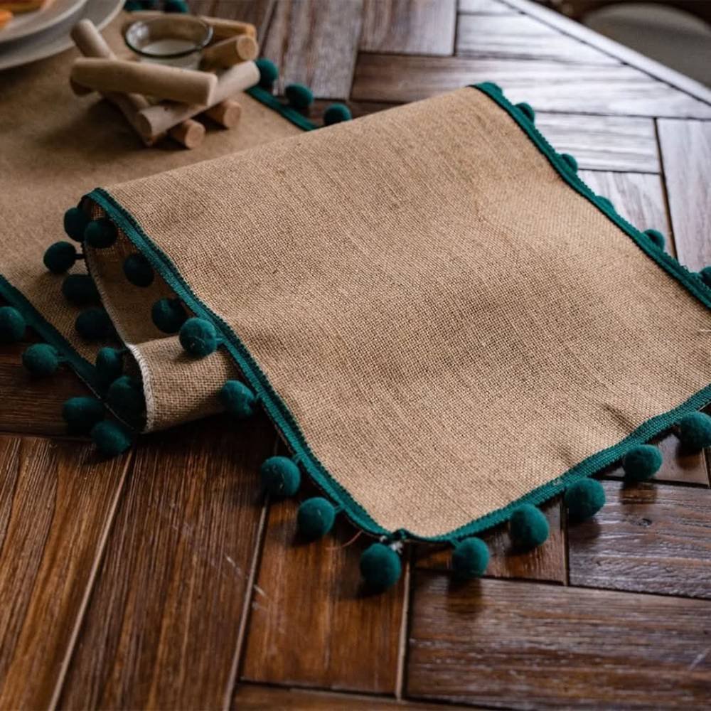 Homestuff Pompom Chic Burlap Table Runner 4 Homestuff Pompom Chic Burlap Table Runner 4