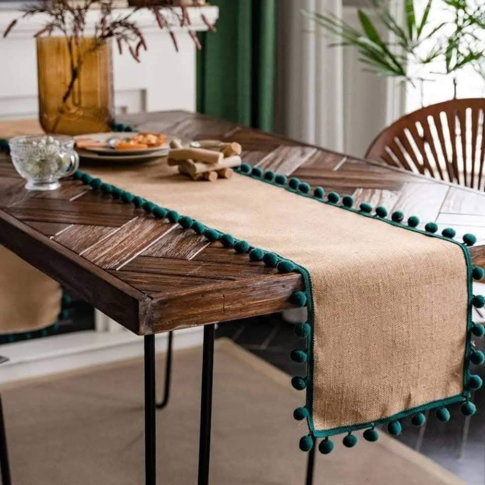 Homestuff Pompom Chic Burlap Table Runner 5 Homestuff Pompom Chic Burlap Table Runner 5