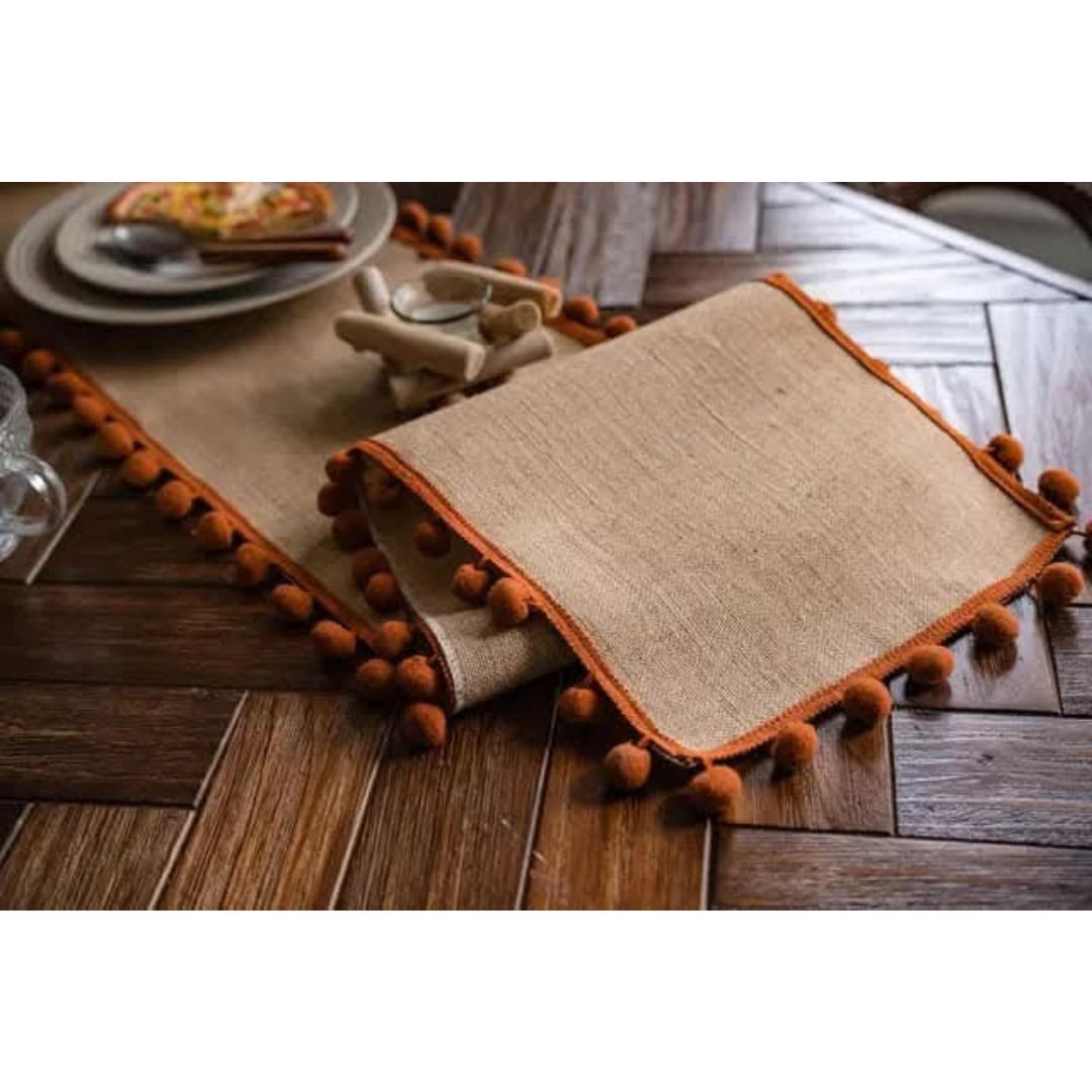 Pompom Chic Burlap Table Runner homestuffbd20 Pompom Chic Burlap Table Runner homestuffbd20
