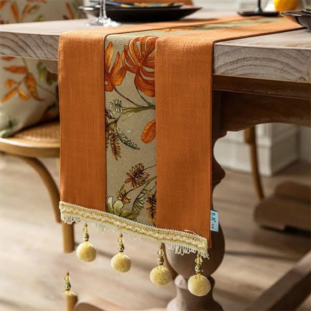 Homestuff Tangerine Grace Pompom Table Runner 5 Homestuff Tangerine Grace Pompom Table Runner 5