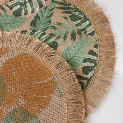 Homestuff Tropical Leaf Round Jute Placemats 1