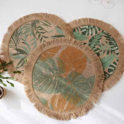 Homestuff Tropical Leaf Round Jute Placemats 2