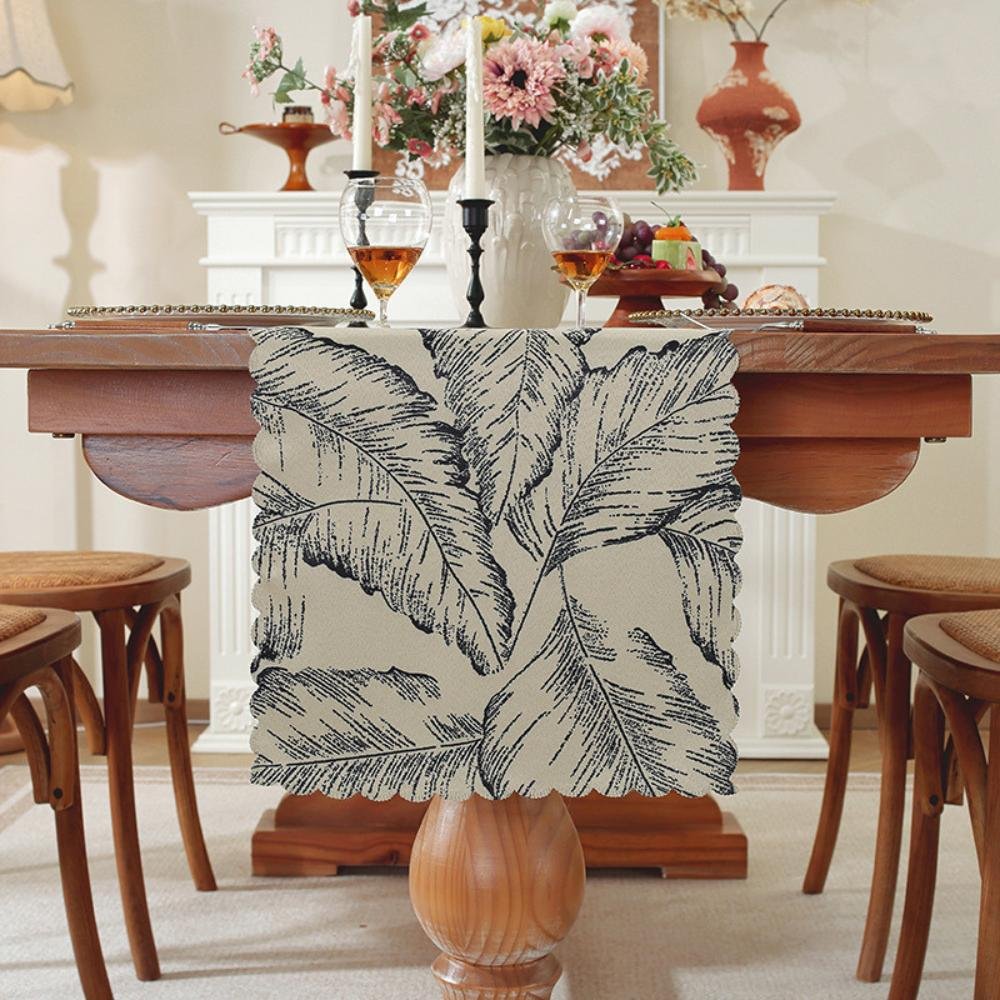 Homestuff Tropical Leaf Scalloped Edge Table Runner 1 Homestuff Tropical Leaf Scalloped Edge Table Runner 1