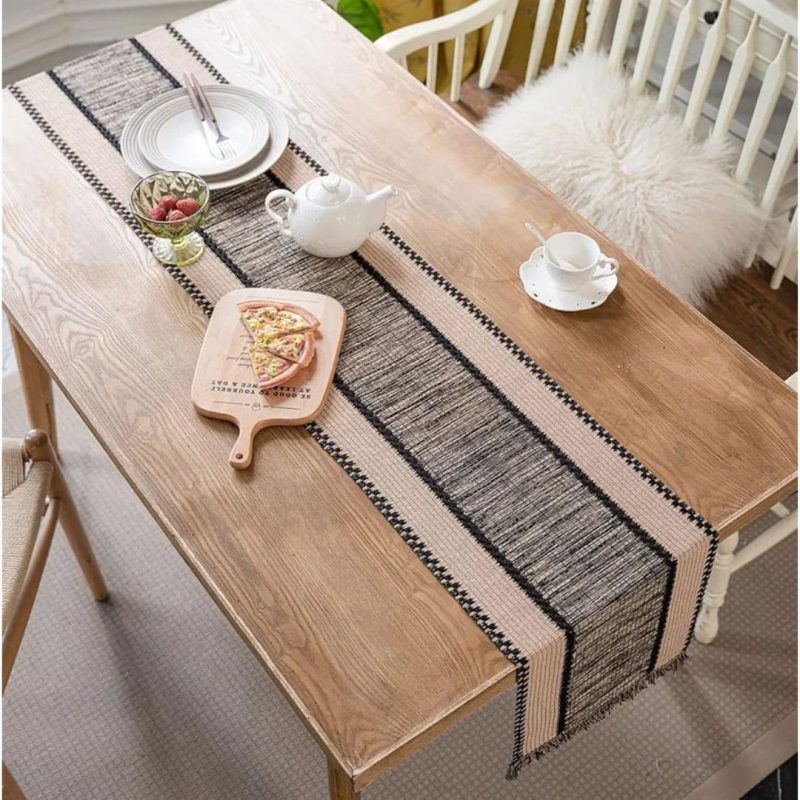 Handwoven Sandy & Black Textured Table Runner homestuffbd