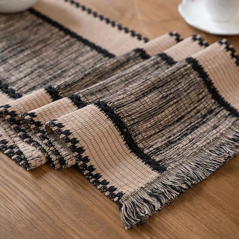 Handwoven Sandy & Black Textured Table Runner homestuffbd1