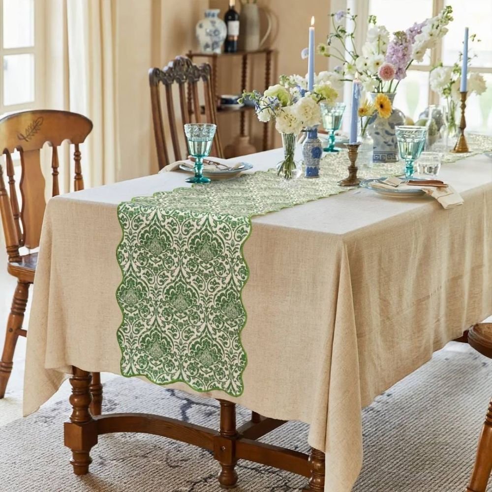 Homestuff Fleur de Lis Scallop Edge Table Runner 1 Homestuff Fleur de Lis Scallop Edge Table Runner 1