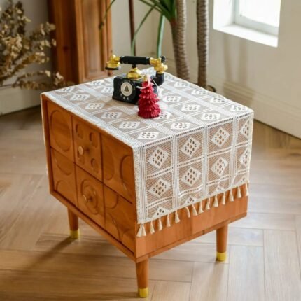 Ivory White Geometric Lace Nightstand Runner 3